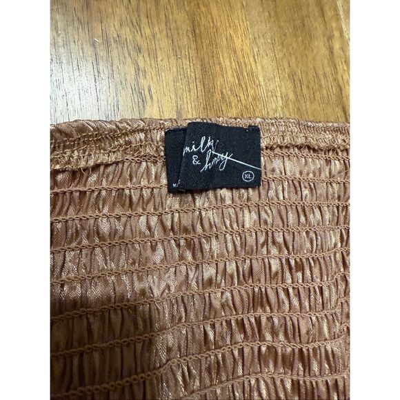 Milk & Honey Satin Corset Top Womens XL Long Sleeve Leopard Print Smocked Blouse - Picture 4 of 7